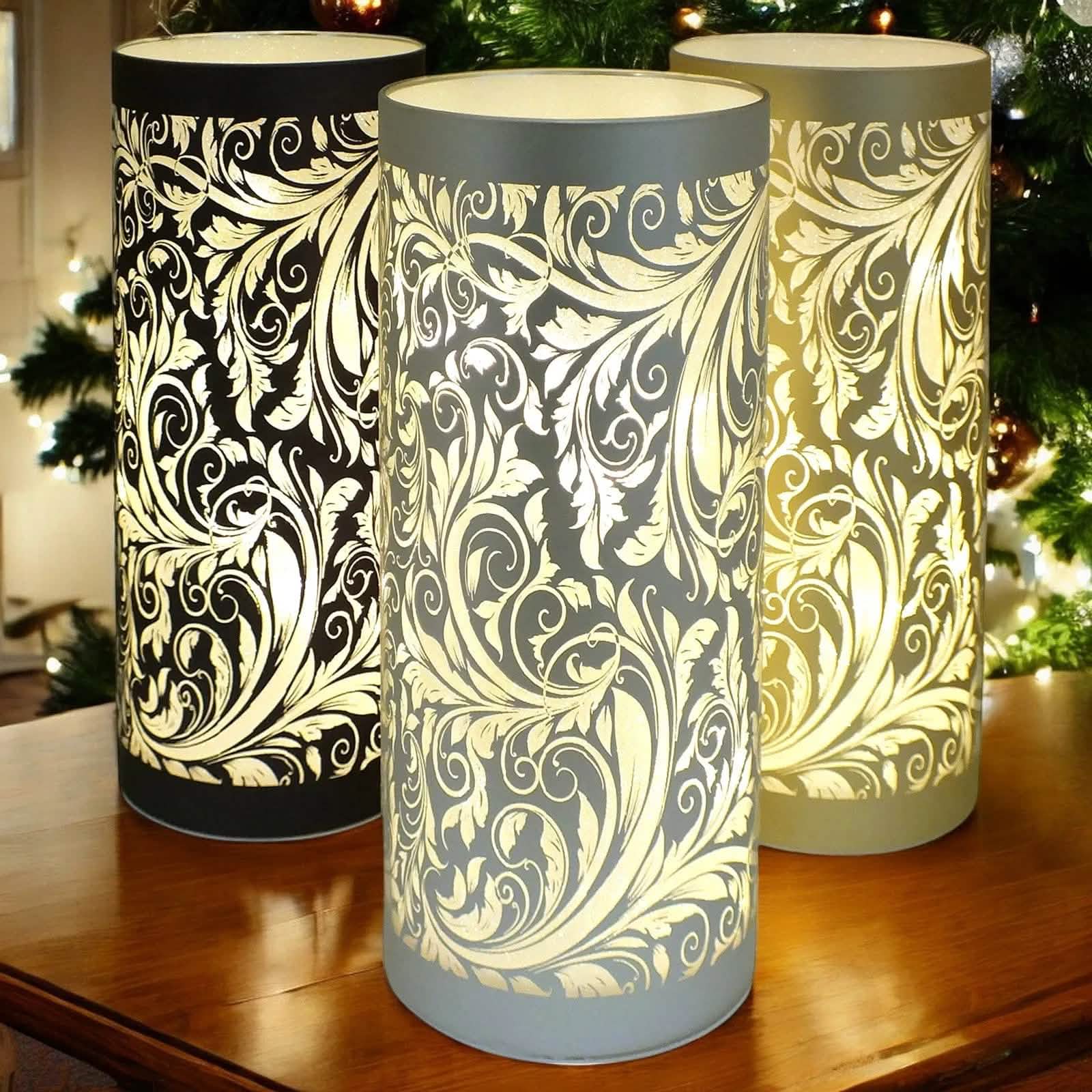 Lesser & Pavey LED Table Lamp LED Christmas Lights Battery Powered Cordless Glass Table Lamps | Sparkling Leaves Design