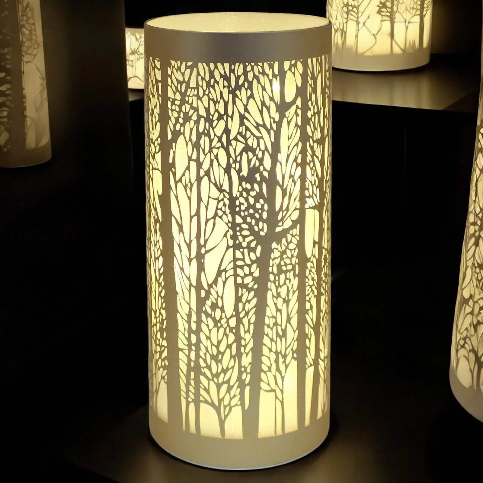 Lesser & Pavey LED Table Lamp LED Glass Christmas Lights Cordless Battery Powered Table Lamps | Blue, Gold or Silver with Tree Silhouettes