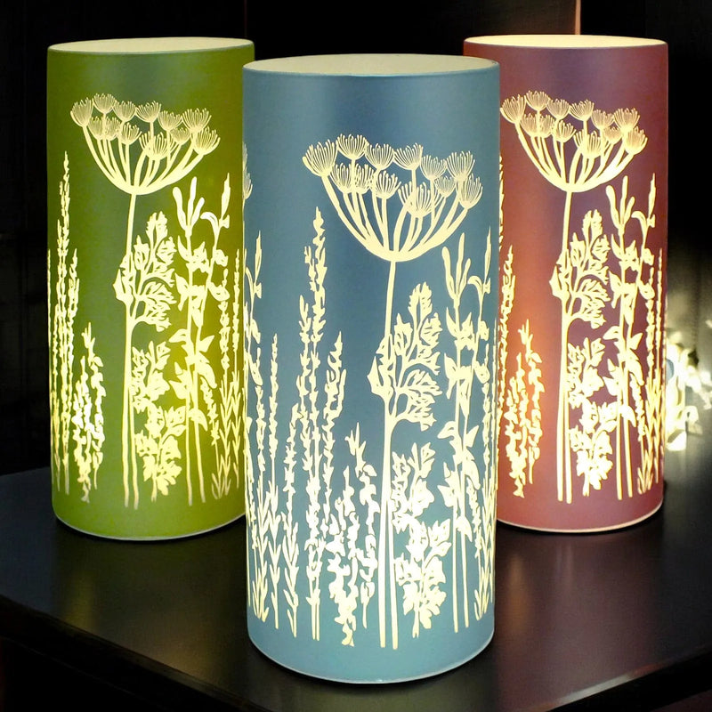 Lesser & Pavey LED Table Lamp LED Glass Table Lamps Battery Operated Cordless Lights | Illuminated Flower Design in Blue, Green or Pink