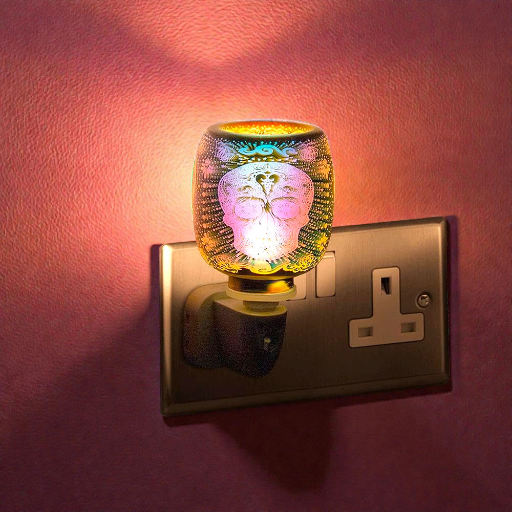 3D Skull Oil Burner and Scented Wax Warmer plus Sandalwood Wax Melts |  Electric Plug-in Aroma Diffuser