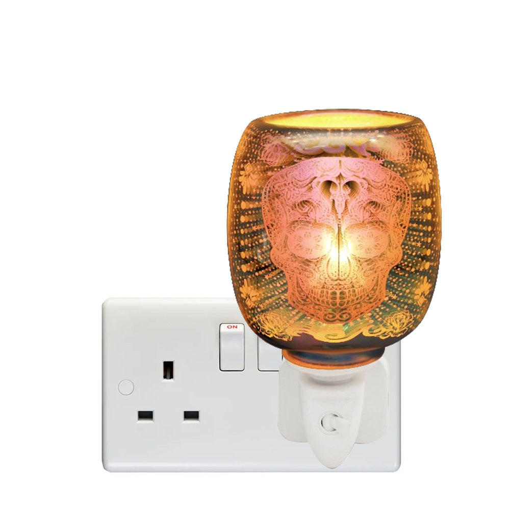 Electric 3D Skull Oil Burner and Scented Wax Warmer plus Pack of 6 Essential Oils | Plug-in Aroma Fragrance Diffuser