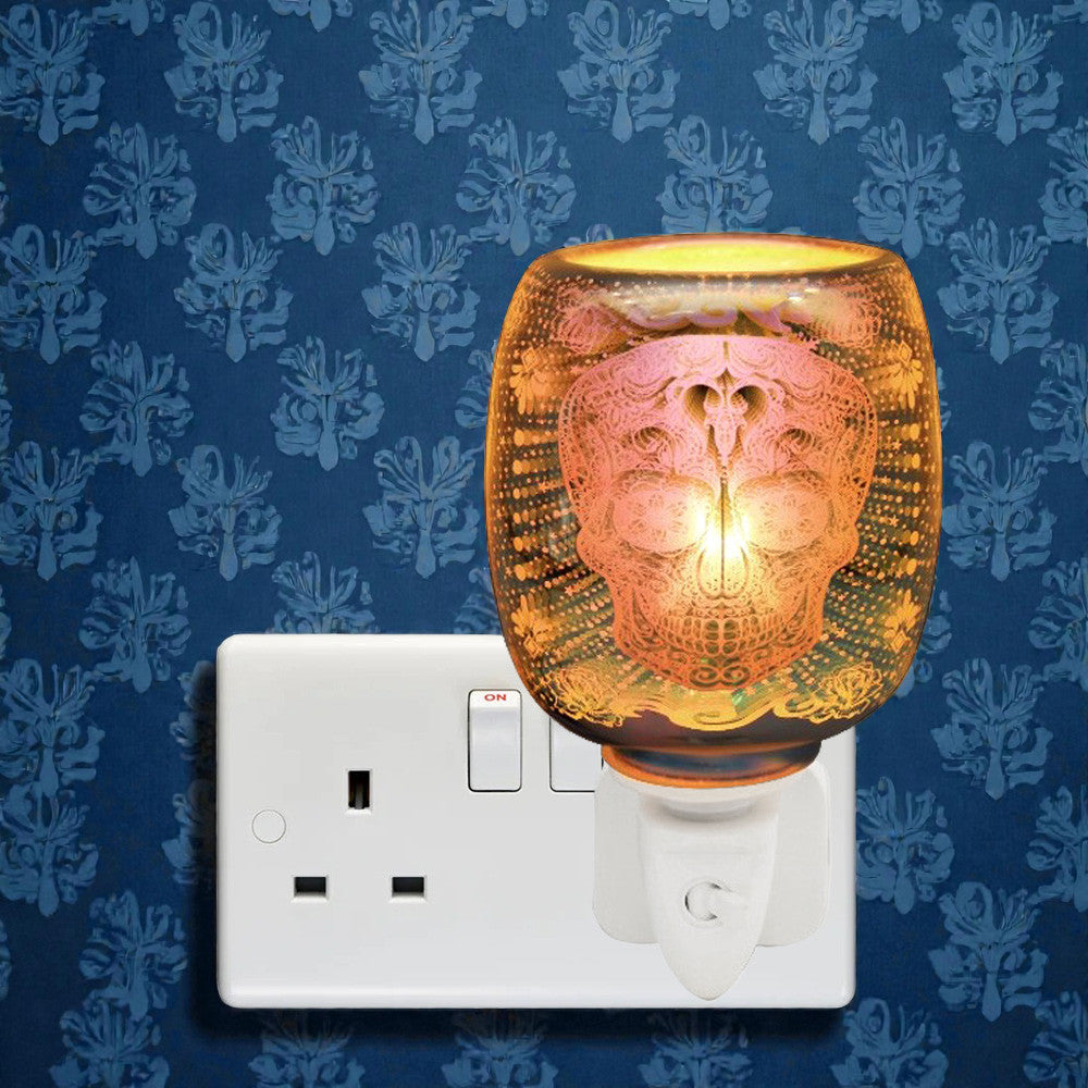3D Skull Oil Burner and Scented Wax Warmer plus Sandalwood Wax Melts |  Electric Plug-in Aroma Diffuser
