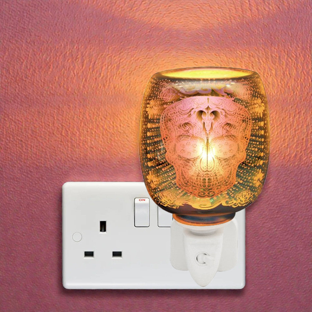3D Skull Oil Burner and Scented Wax Warmer plus Sandalwood Wax Melts |  Electric Plug-in Aroma Diffuser