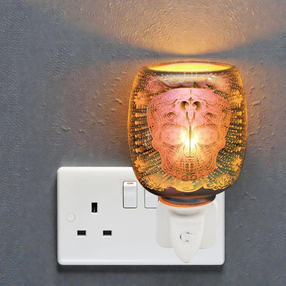 3D Skull Oil Burner and Scented Wax Warmer plus Sandalwood Wax Melts |  Electric Plug-in Aroma Diffuser
