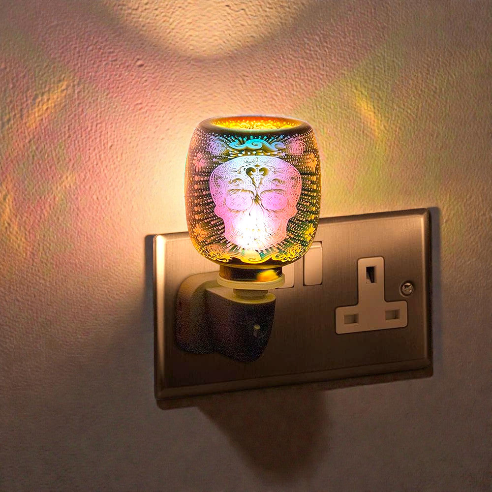 3D Skull Oil Burner and Scented Wax Warmer plus Sandalwood Wax Melts |  Electric Plug-in Aroma Diffuser