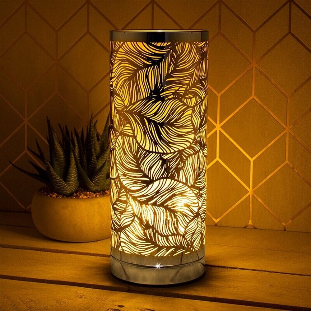 Oil Wax Diffuser Touch Lamp Melter Burner - Silver Amber Leaf