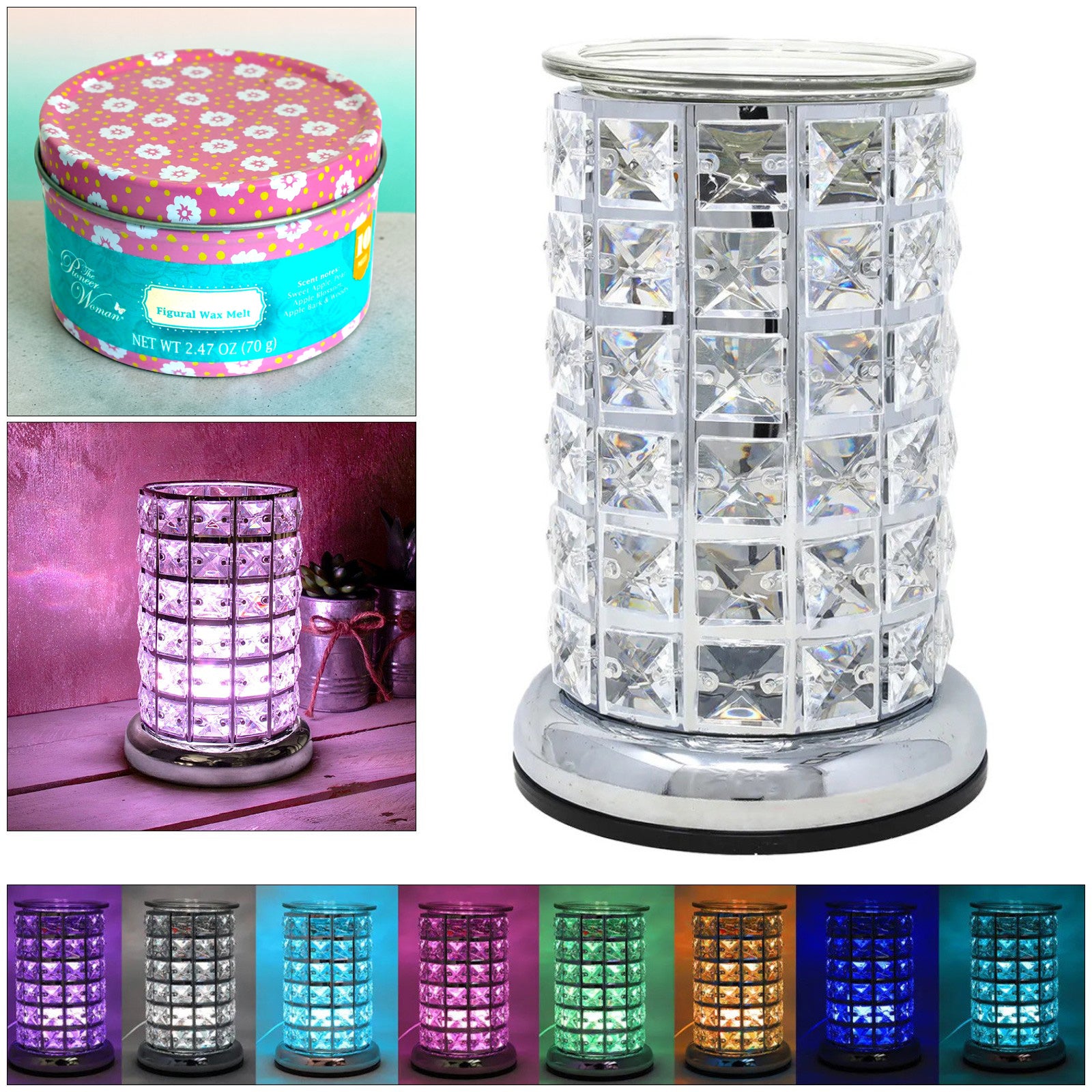 Oil Burner and Wax Melt Warmer plus 10pc Scented Wax Melts | Colour Changing LED Aroma Lamp