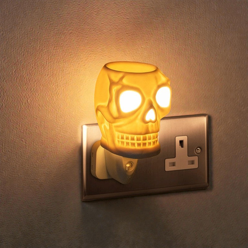 Ceramic Skull Oil Burner & Wax Warmer plus 6 Assorted Essential Oils |  Electric Plug-in Aroma Fragrance Diffuser