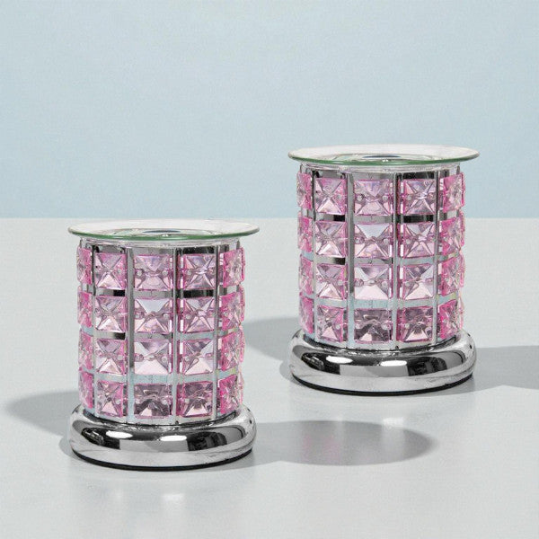 Set Of 2 Aroma Touch Lamp Oil Burner Wax Melter Pink Crystal Fragrance Diffuser
