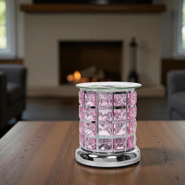 Set Of 2 Aroma Touch Lamp Oil Burner Wax Melter Pink Crystal Fragrance Diffuser