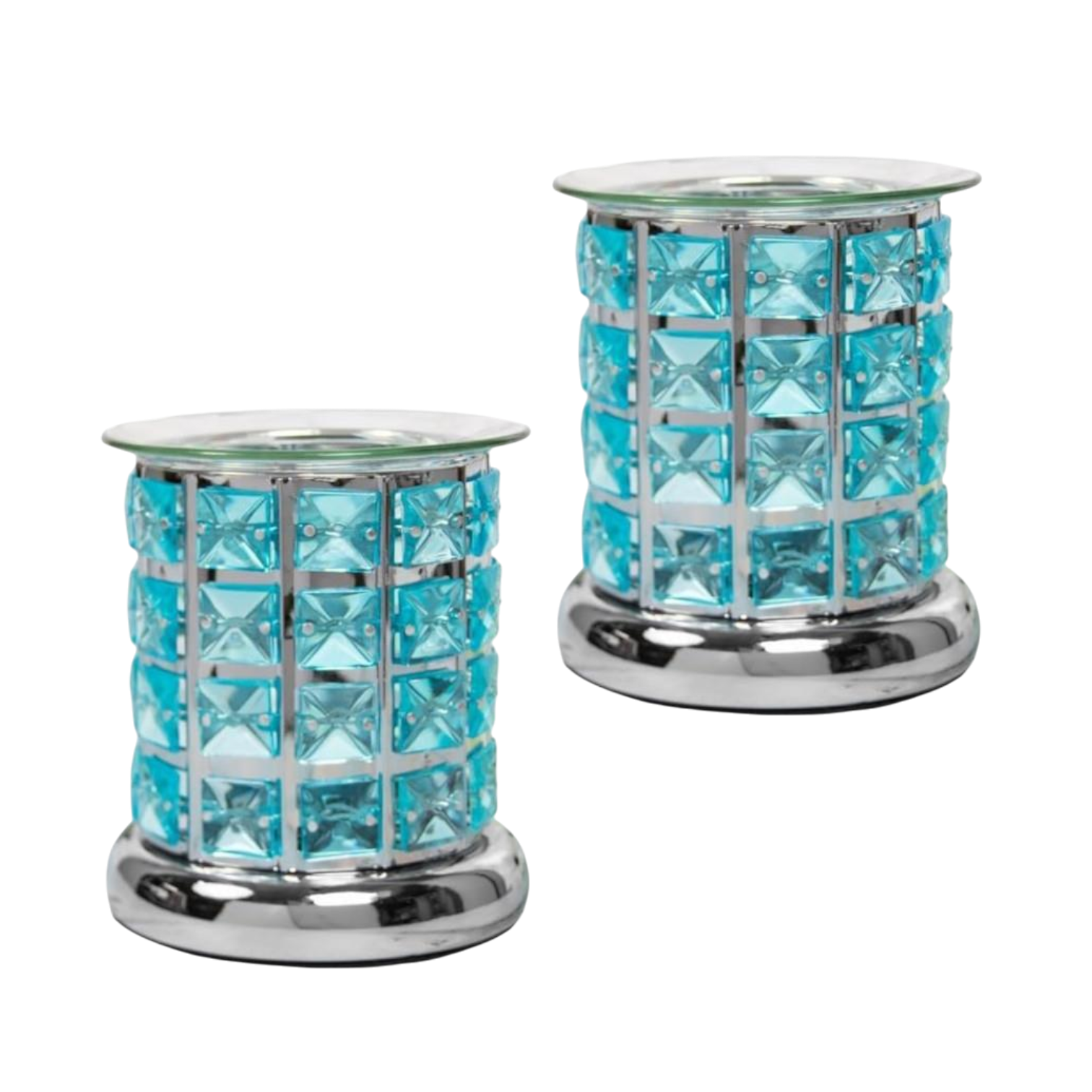 Set Of 2 Aroma Touch Lamp Oil Burner Wax Melter Teal Crystal Fragrance Diffuser