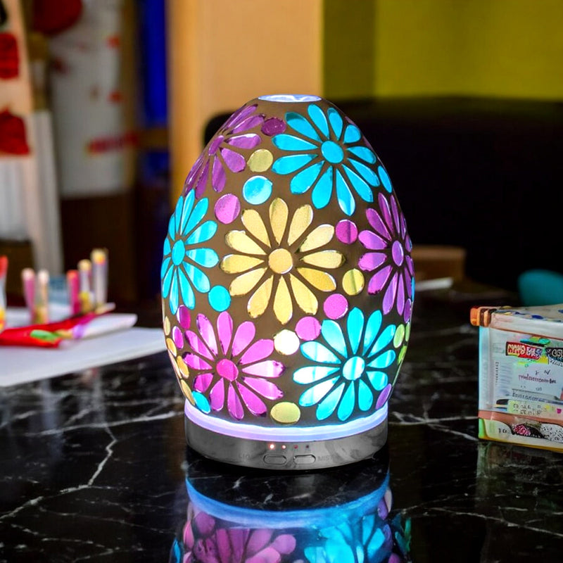 Humidifier and Essential Scented Oil Diffuser Lamp | Flower Mosaic Design with Colour Chaning LEDs