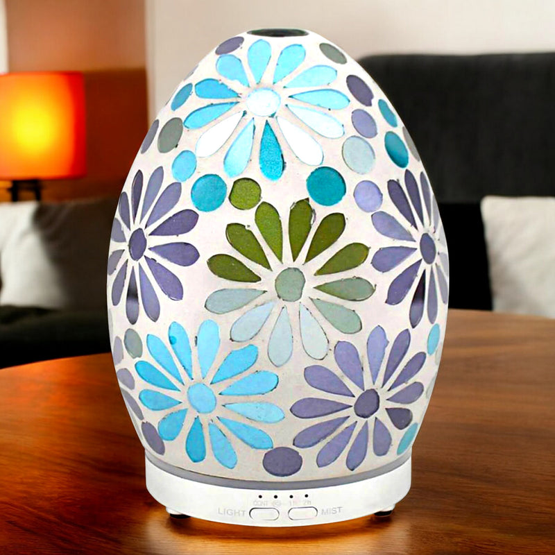 Humidifier and Essential Scented Oil Diffuser Lamp | Flower Mosaic Design with Colour Chaning LEDs