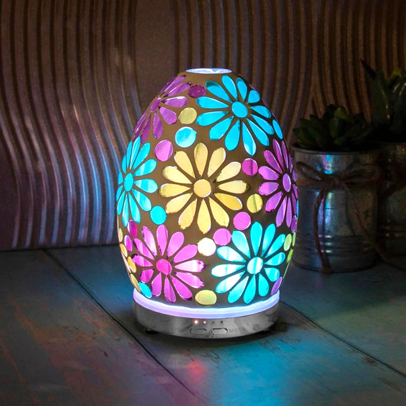 Humidifier and Essential Scented Oil Diffuser Lamp | Flower Mosaic Design with Colour Chaning LEDs