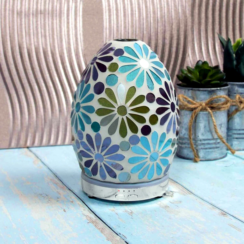 Humidifier and Essential Scented Oil Diffuser Lamp | Flower Mosaic Design with Colour Chaning LEDs