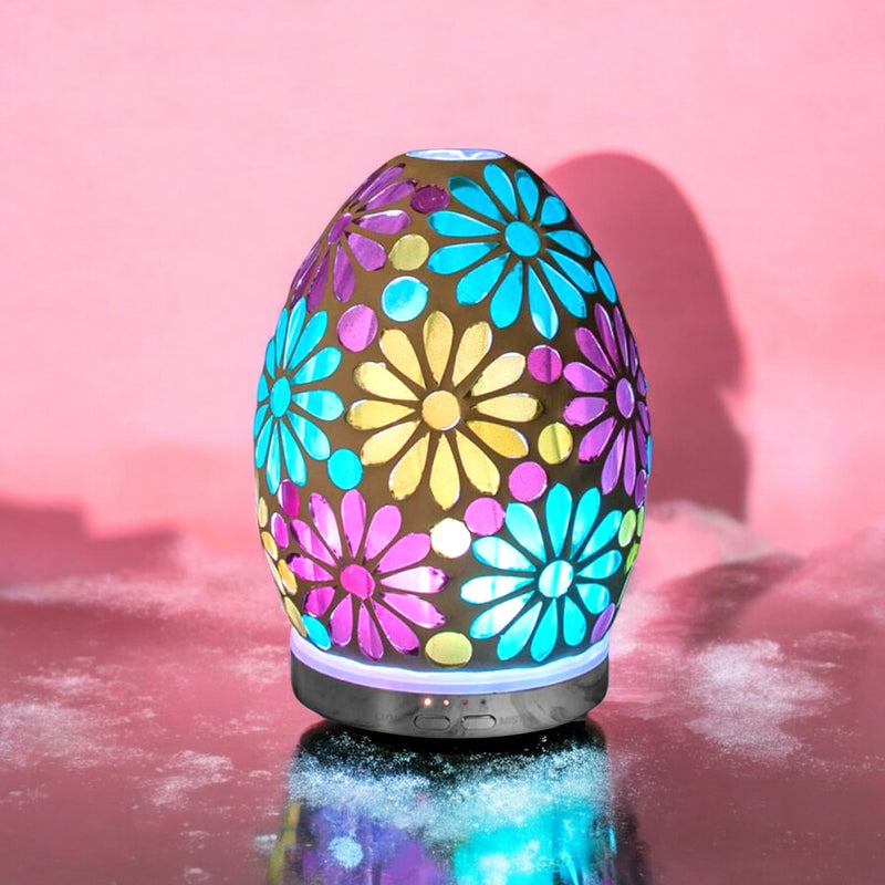 Humidifier and Essential Scented Oil Diffuser Lamp | Flower Mosaic Design with Colour Chaning LEDs