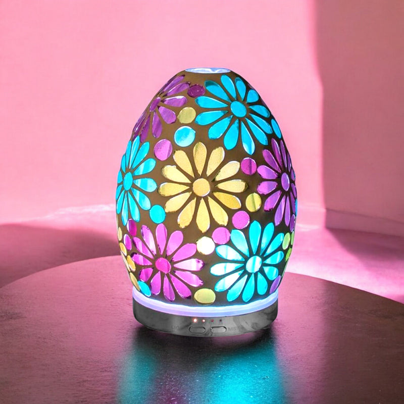 Humidifier and Essential Scented Oil Diffuser Lamp | Flower Mosaic Design with Colour Chaning LEDs