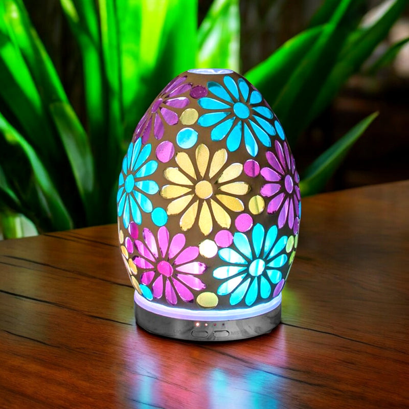 Humidifier and Essential Scented Oil Diffuser Lamp | Flower Mosaic Design with Colour Chaning LEDs