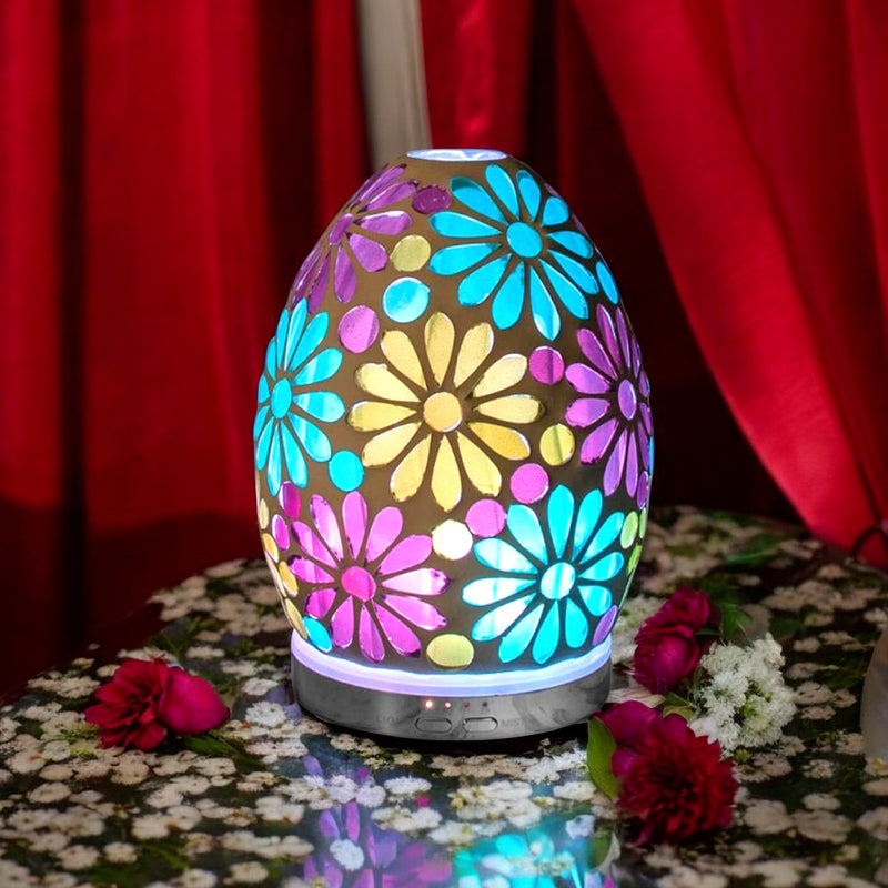 Humidifier and Essential Scented Oil Diffuser Lamp | Flower Mosaic Design with Colour Chaning LEDs
