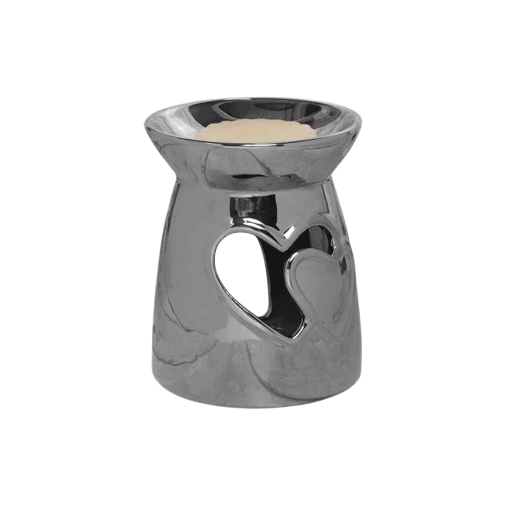 Set Of 2 Silver Heart Tea Light Wax Melt Warmer Oil Burner