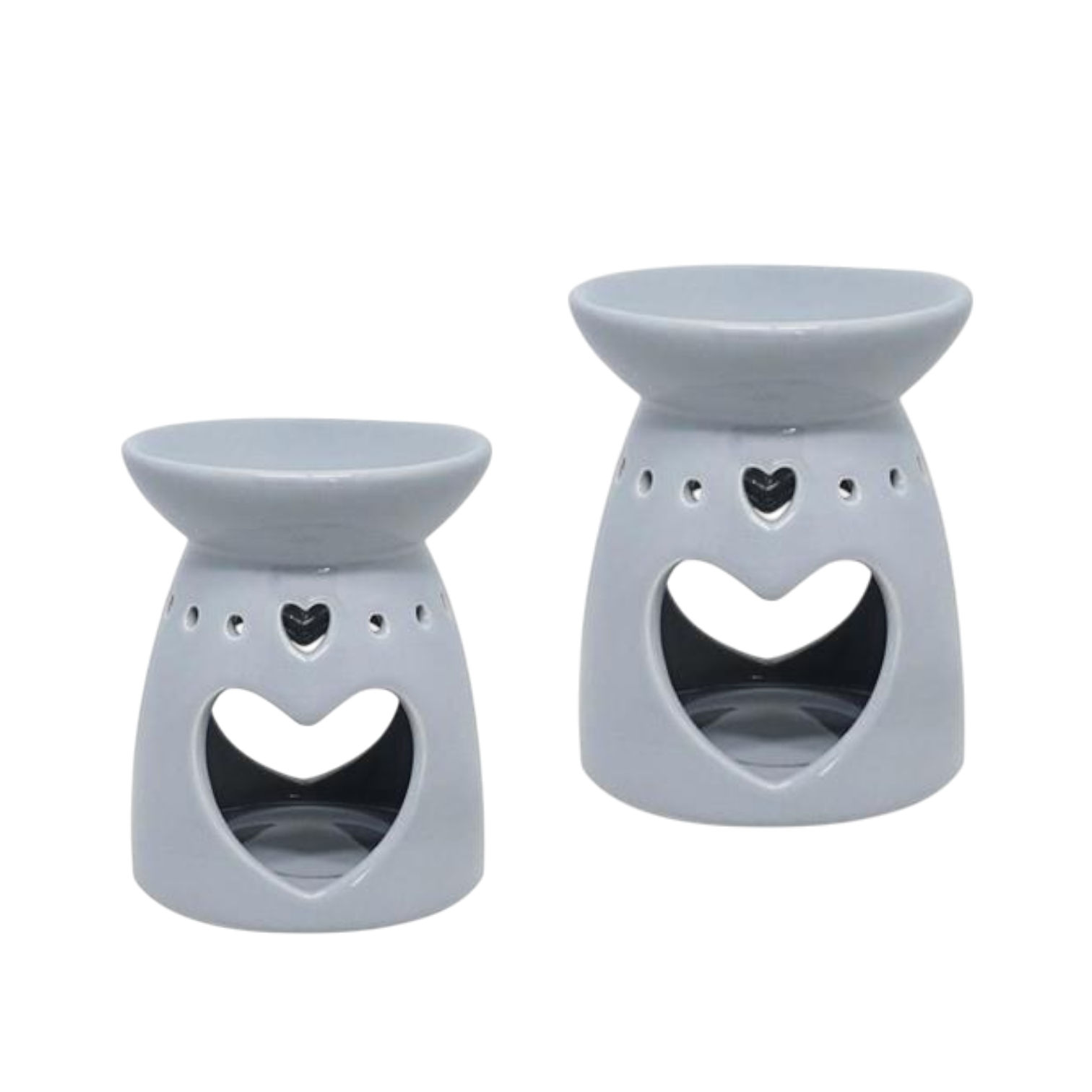 Set Of 2 Grey Heart Tea Light Wax Melt Warmer Oil Burner