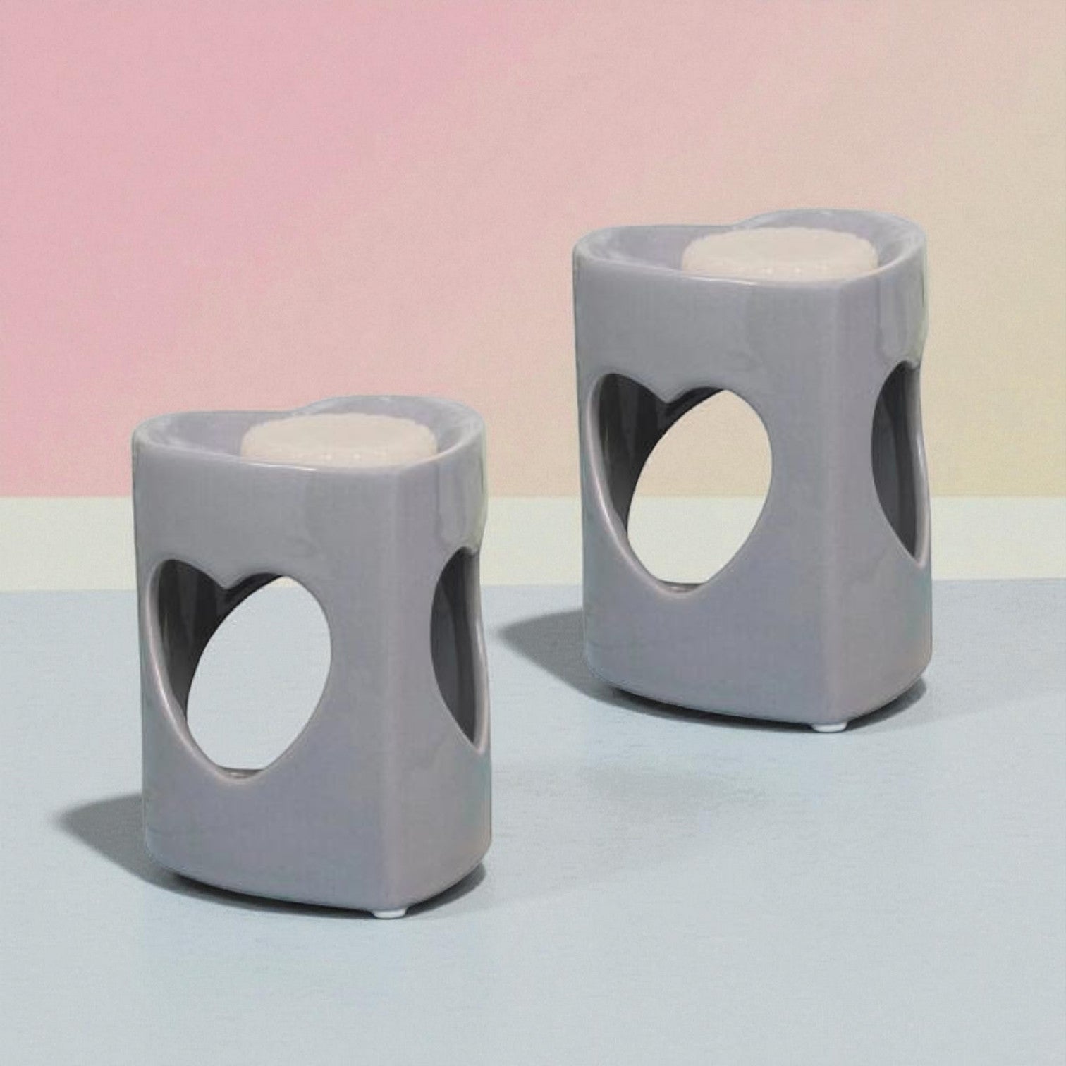 Grey Heart Tea Light Wax Melt Warmer Oil Burner - 2 PACK