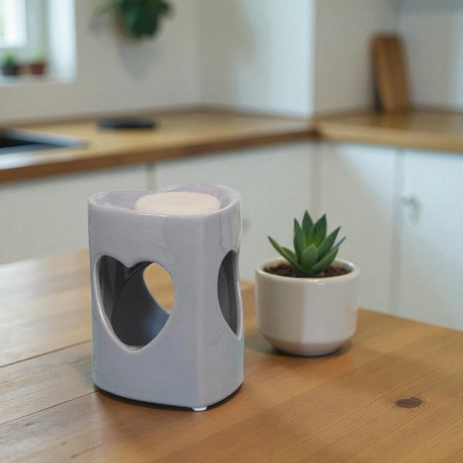 Grey Heart Tea Light Wax Melt Warmer Oil Burner - 2 PACK