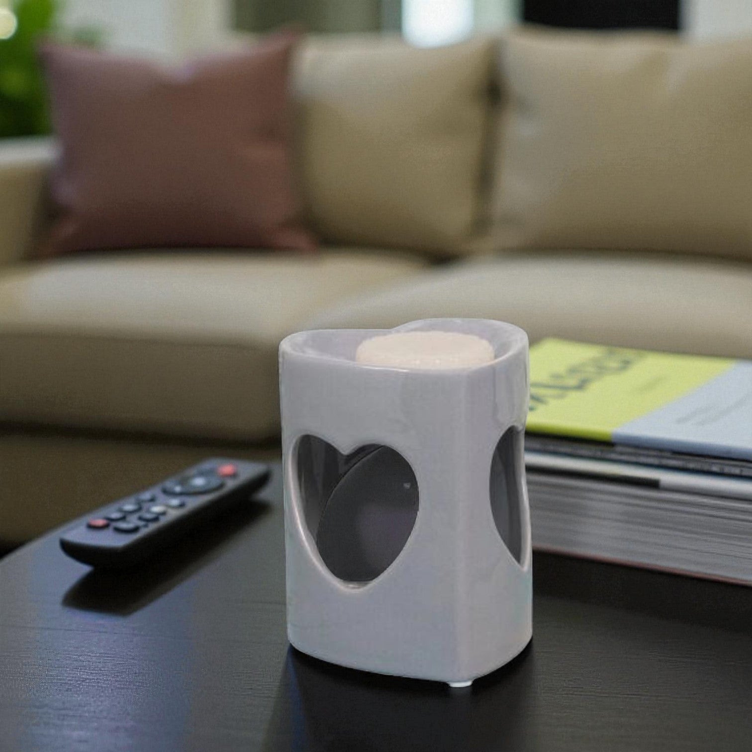 Grey Heart Tea Light Wax Melt Warmer Oil Burner - 2 PACK