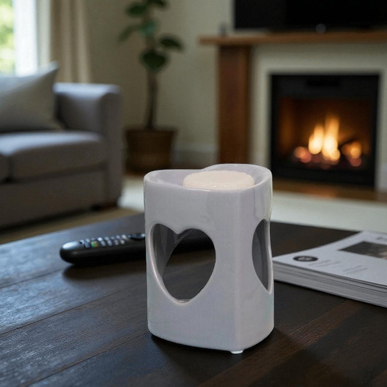 Grey Heart Tea Light Wax Melt Warmer Oil Burner - 2 PACK