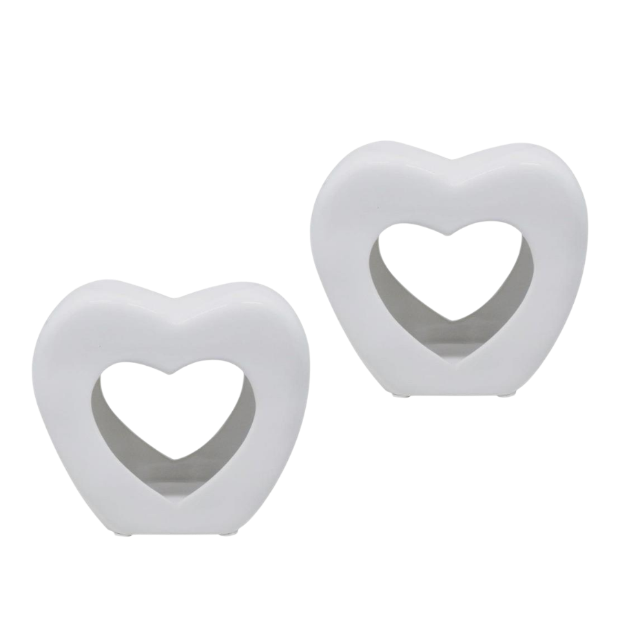 Set of 2 White Heart Tea Light Wax Melt Warmer Oil Burner