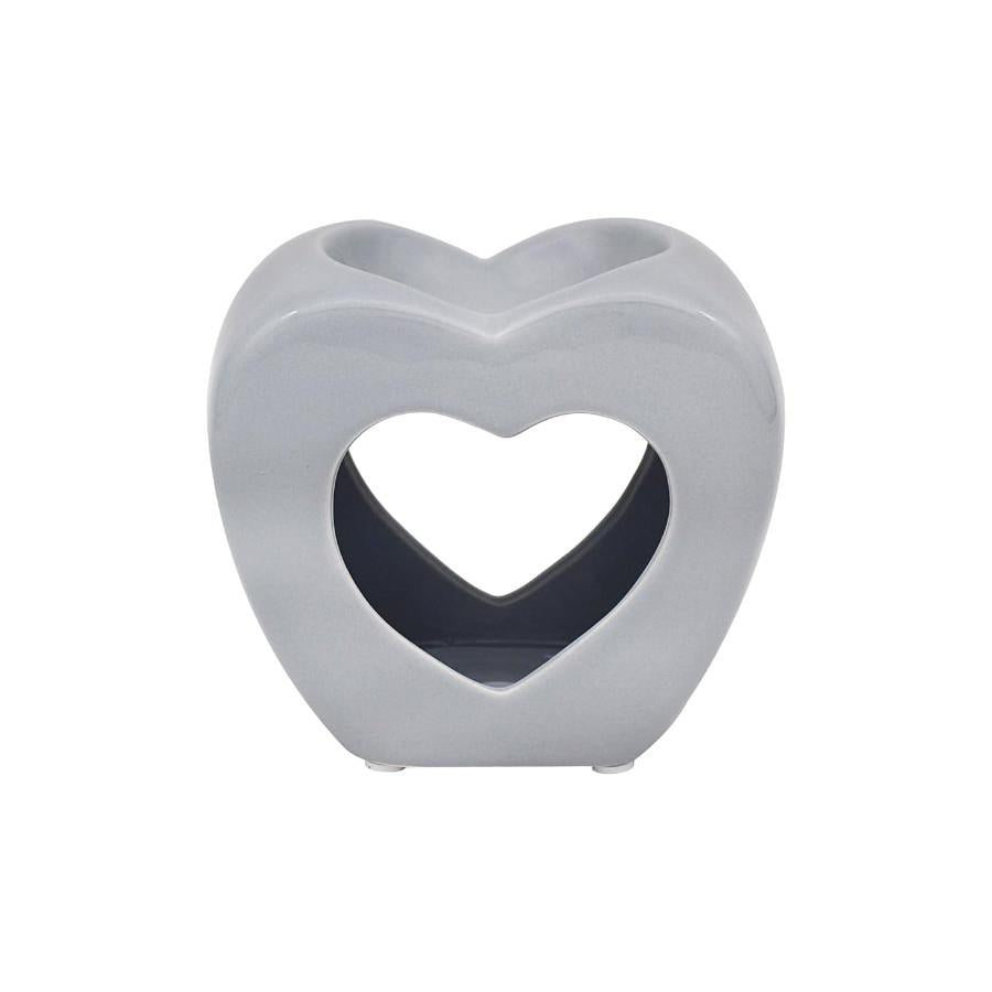 Set Of 2 Grey Heart Shape Tea Light Wax Melt Warmer Oil Burner