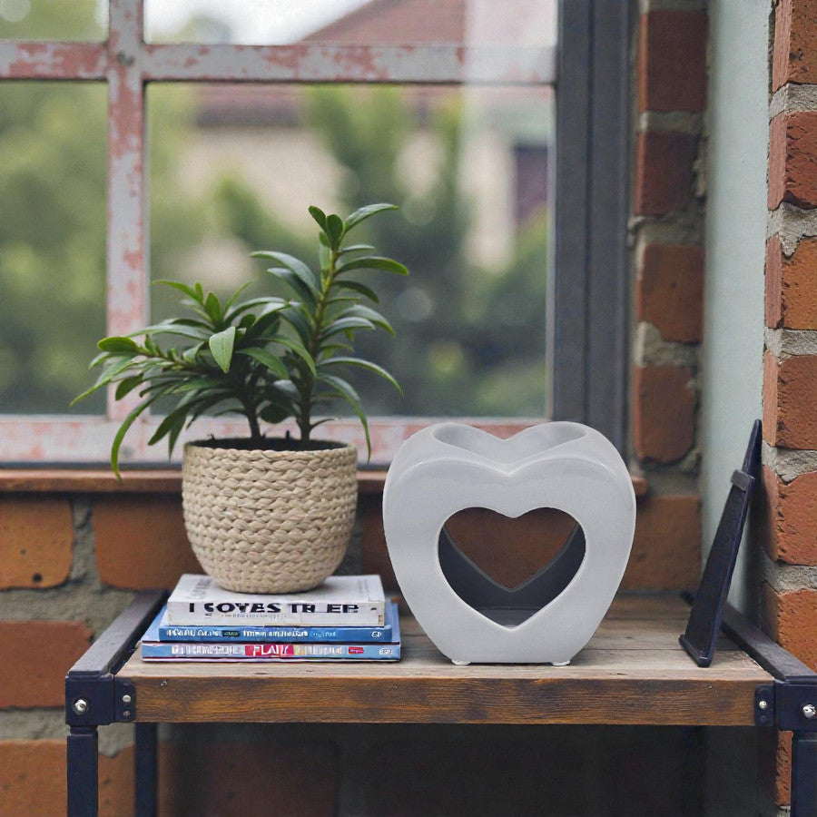Grey Heart Tea Light Wax Melt Warmer Oil Burner + Candle + Melts