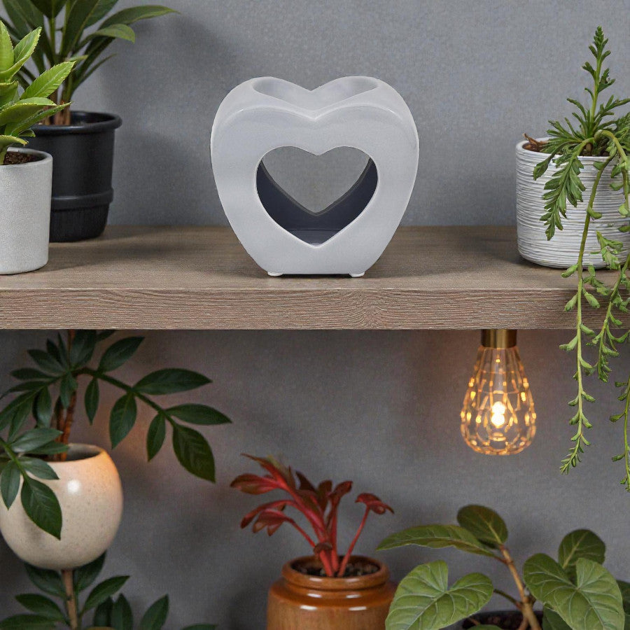 Grey Heart Tea Light Wax Melt Warmer Oil Burner + Candle + Melts