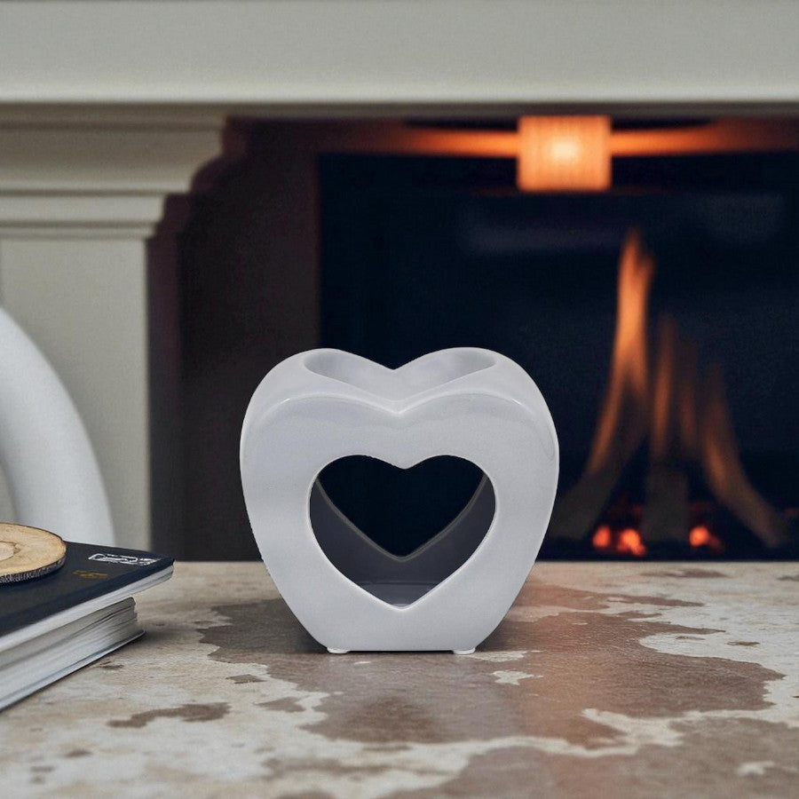 Set Of 2 Grey Heart Shape Tea Light Wax Melt Warmer Oil Burner