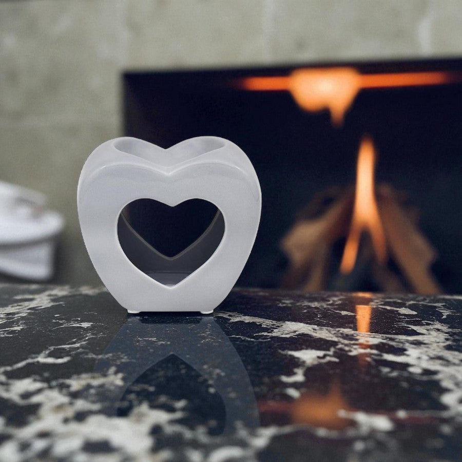 Set Of 2 Grey Heart Shape Tea Light Wax Melt Warmer Oil Burner
