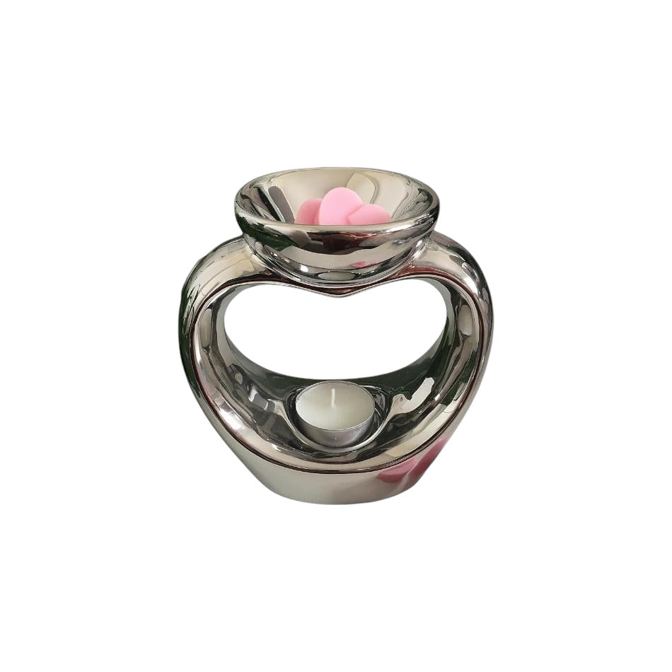 Silver Heart Wax Melt Warmer Oil Tea Light Aroma - 2 PACK