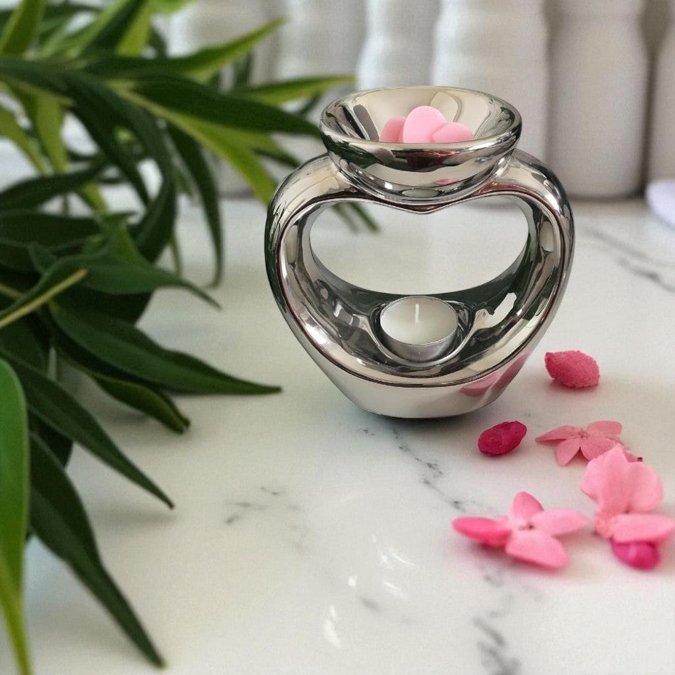 Silver Heart Wax Melt Warmer Oil Tea Light Aroma - 2 PACK