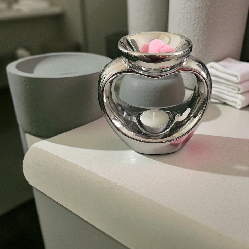 Silver Heart Wax Melt Warmer Oil Tea Light Aroma - 2 PACK