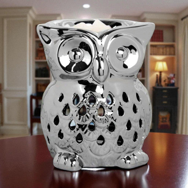Silver Owl Tea Light Scented Wax Melt Warmer & Essential Oil Burner | Tealight Candle Holder