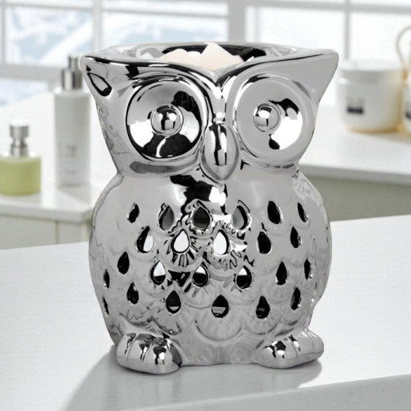 Silver Owl Tea Light Scented Wax Melt Warmer & Essential Oil Burner | Tealight Candle Holder