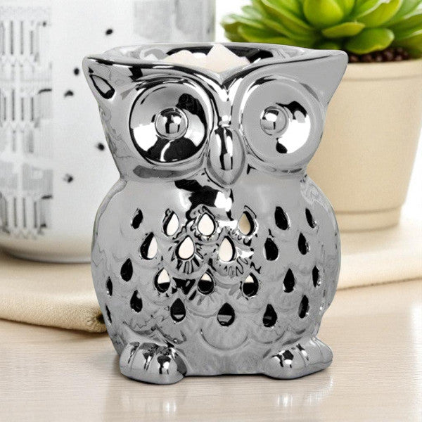 Silver Owl Tea Light Scented Wax Melt Warmer & Essential Oil Burner | Tealight Candle Holder