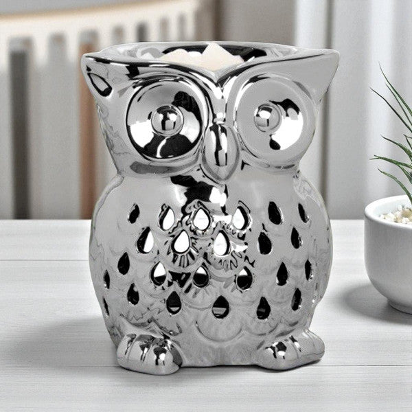 Silver Owl Tea Light Scented Wax Melt Warmer & Essential Oil Burner | Tealight Candle Holder