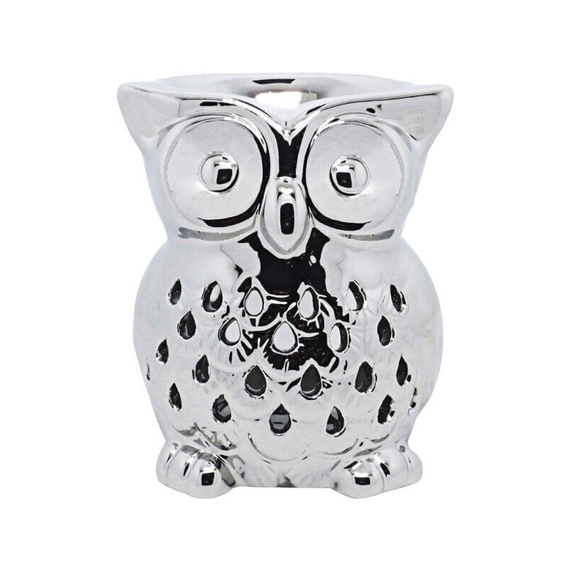 Silver Owl Tea Light Scented Wax Melt Warmer & Essential Oil Burner | Tealight Candle Holder
