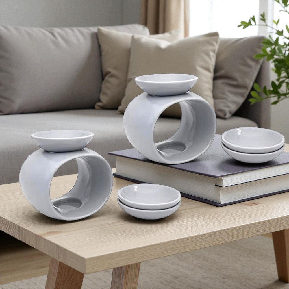 Set Of 2 White Oval Tea Light Wax Melt Warmer Oil Burner