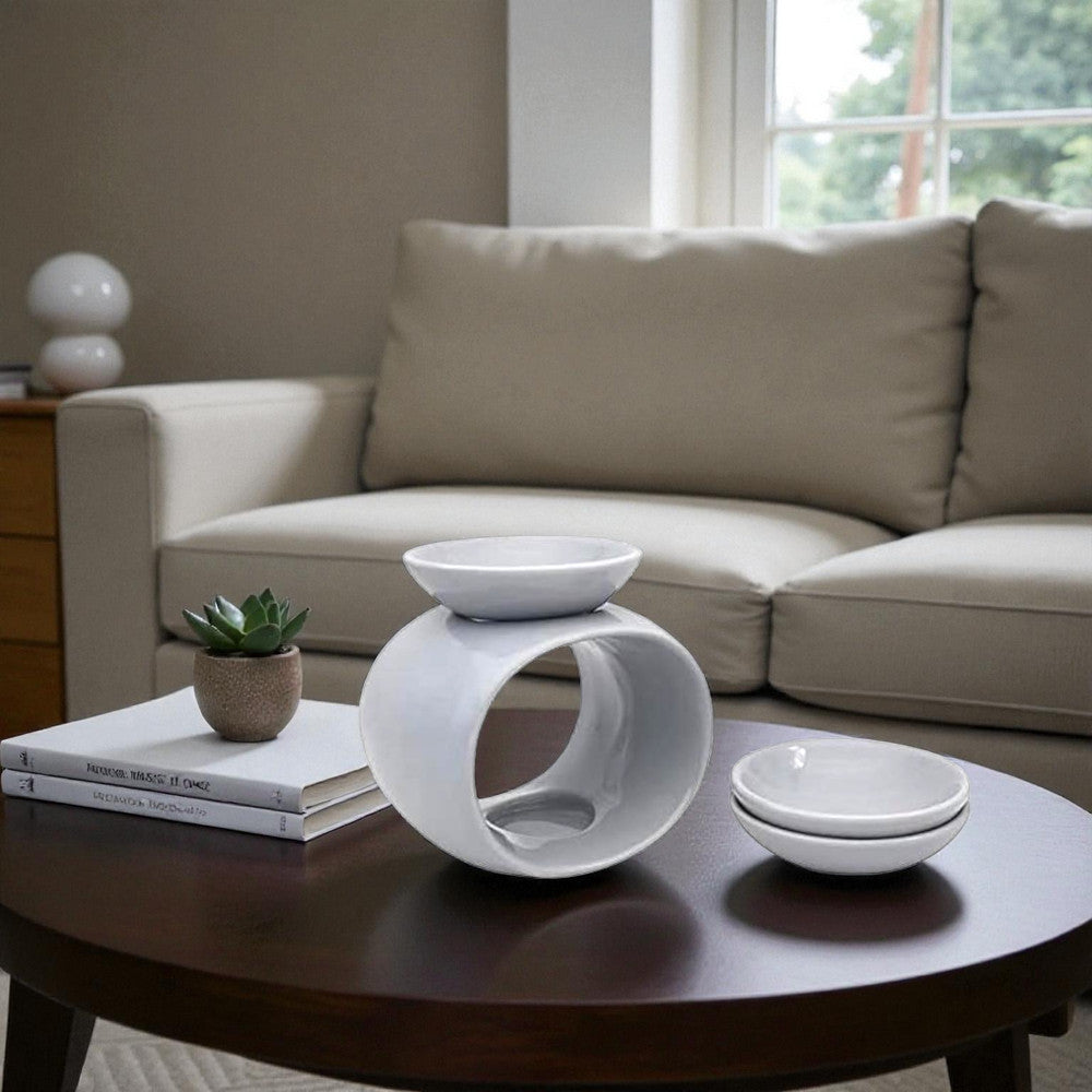 Set Of 2 White Oval Tea Light Wax Melt Warmer Oil Burner