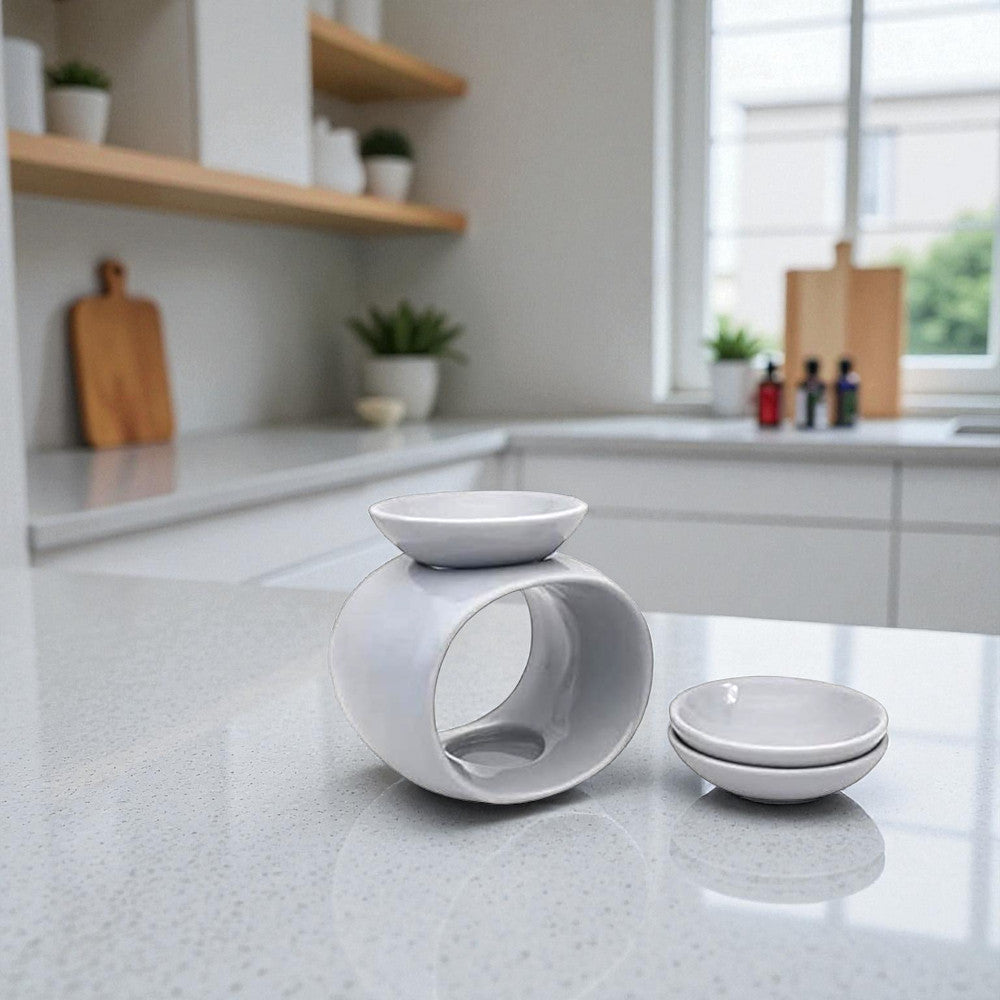 Set Of 2 White Oval Tea Light Wax Melt Warmer Oil Burner