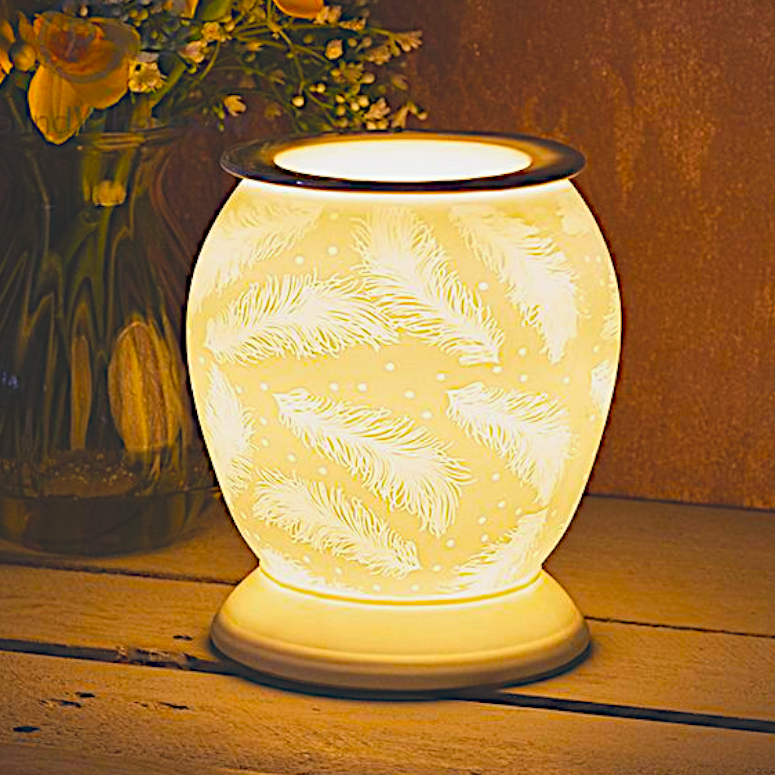 Wax Melt Oil Burner Feather Design Fragrance Aroma Warmer Ceramic Electric Light