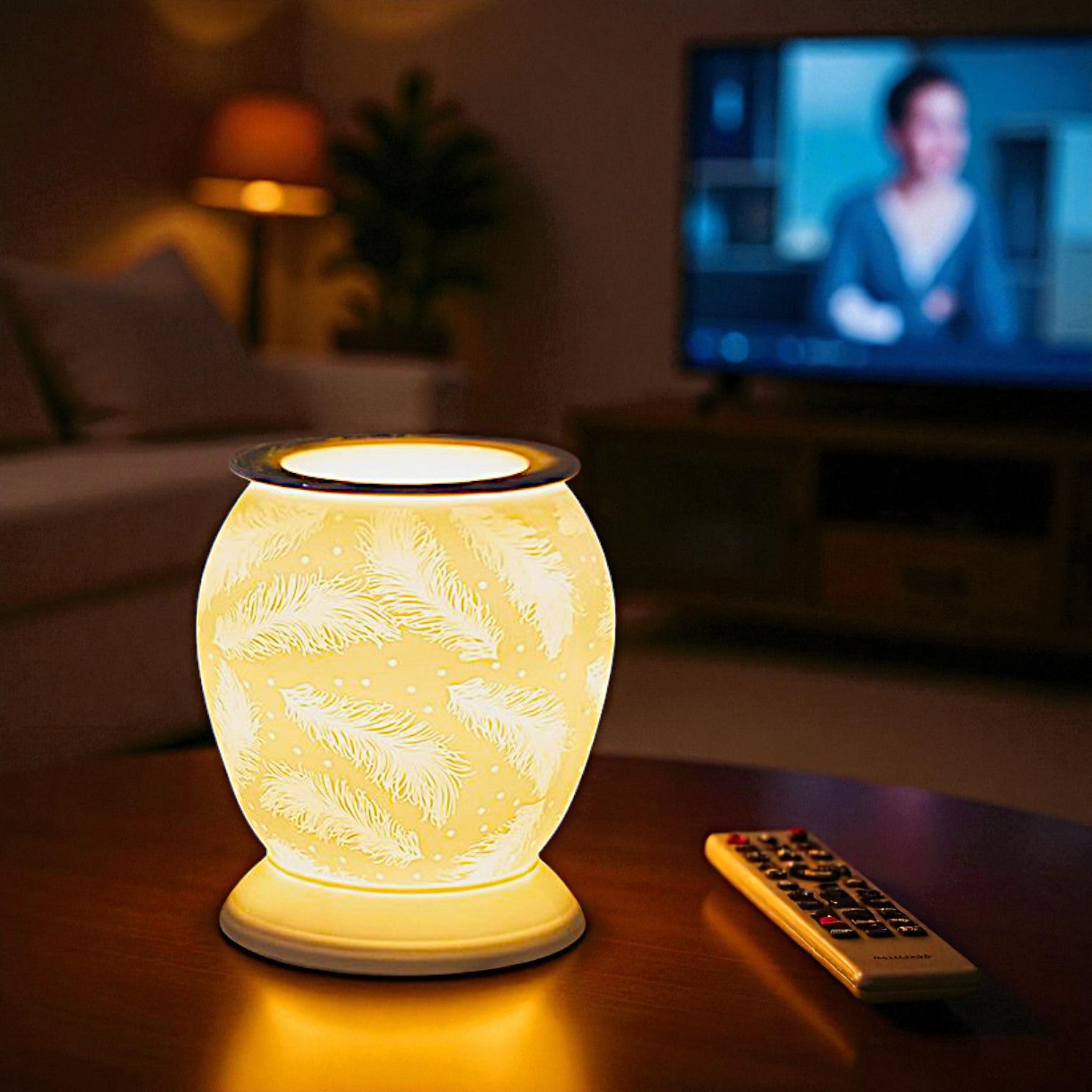 Wax Melt Oil Burner Feather Design Fragrance Aroma Warmer Ceramic Electric Light