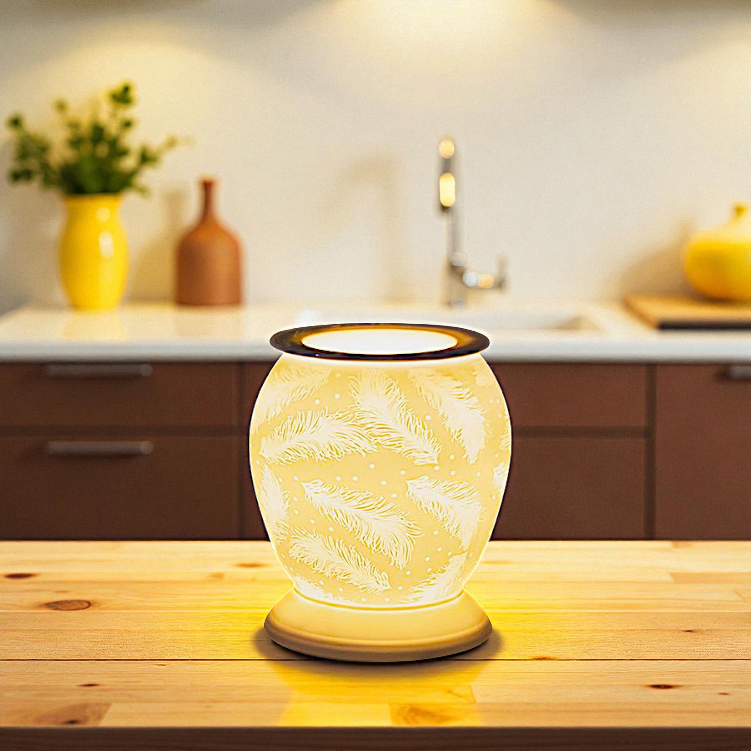 Wax Melt Oil Burner Feather Design Fragrance Aroma Warmer Ceramic Electric Light