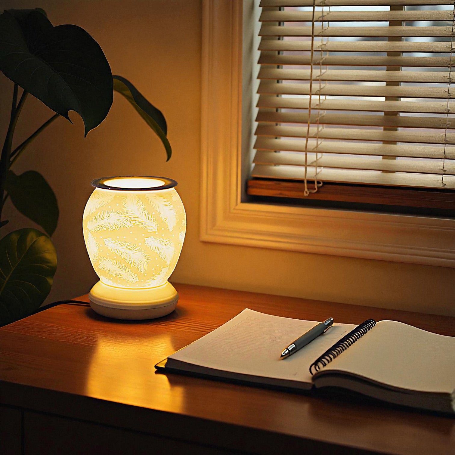 Wax Melt Oil Burner Feather Design Fragrance Aroma Warmer Ceramic Electric Light